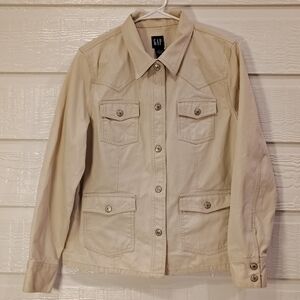 GAP Womens LG 100% Cotton Cream Colored Denim Utility Jacket Classic Rodeo